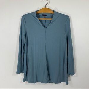 Eileen Fisher Tencel and Lyocell Blue V Neck Long Sleeve Top
